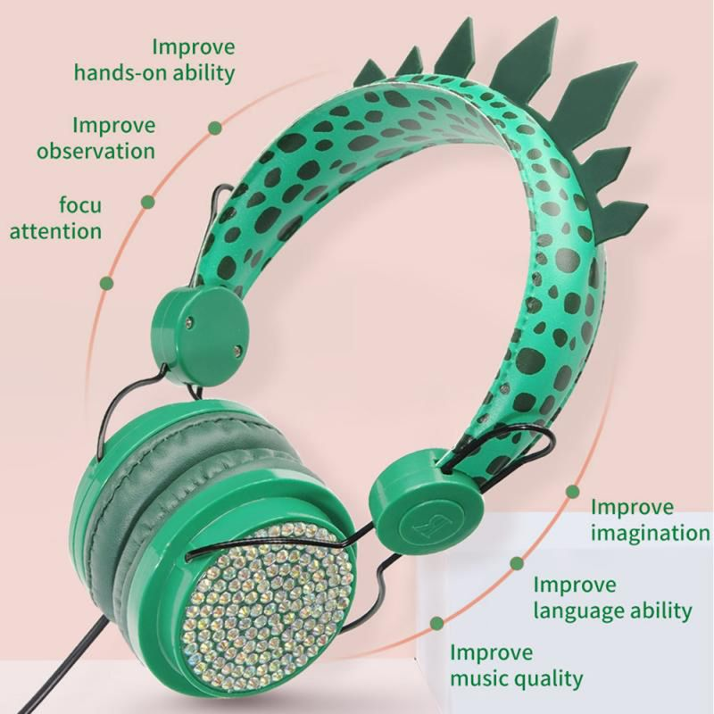 Headphone Lightweight Adjustable Dinosaur Design Children Wired Stereo Headset For Learning_voghion.com