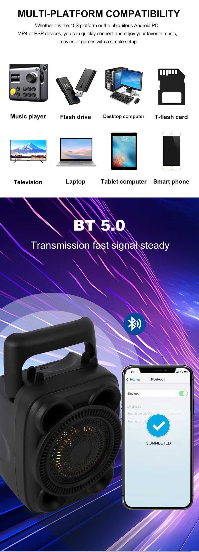 ZQS1360W Bluetooth Prijenosni zvučnik Prijenosni vanjski zvučnik Podržava mikrofon Square Dance Audio_voghion.com