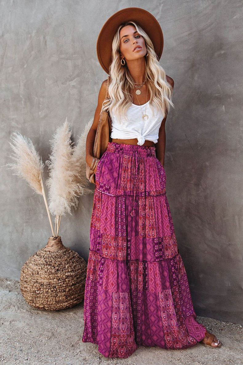 Gonna lunga a vita alta, nuova gonna casual ampia da donna_voghion.com