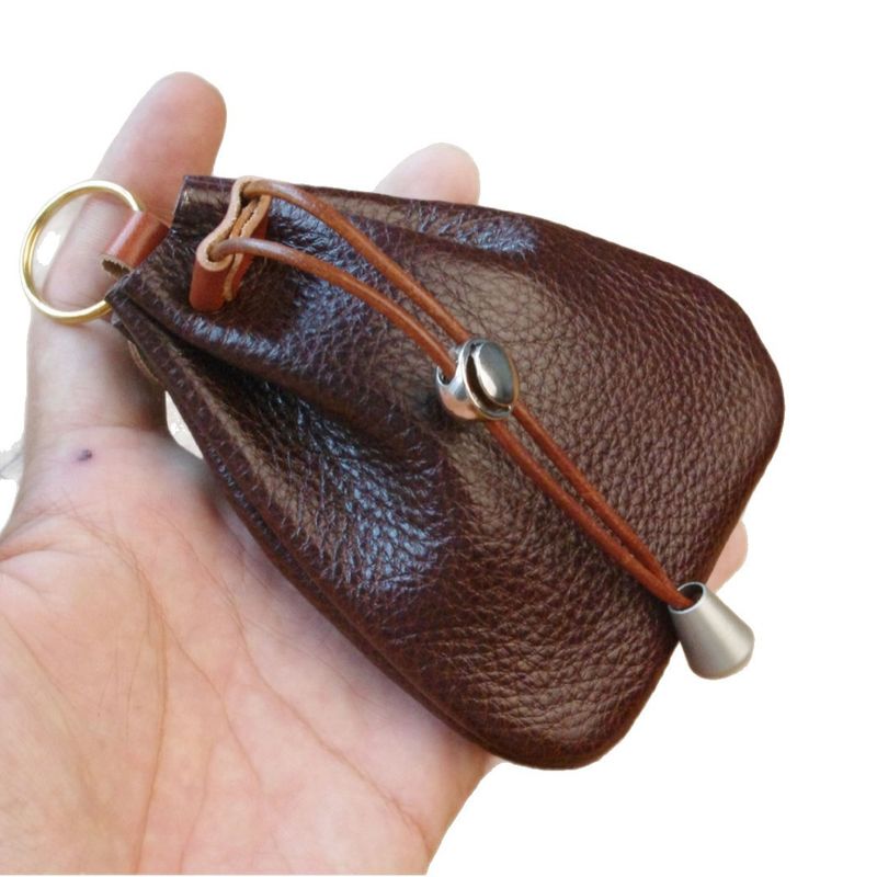 Drawstring Coin Pouch Key Holder Storage Bag Multifunctional Soft Leather_voghion.com
