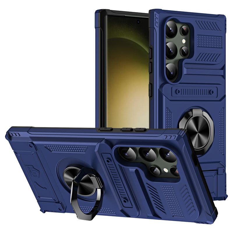 For Samsung Galaxy S25 Ultra S24 Plus S23 A56 A36 A55 Card Holder Rotated Ring Kickstand Layer Heavy Shockproof Wallet_voghion.com