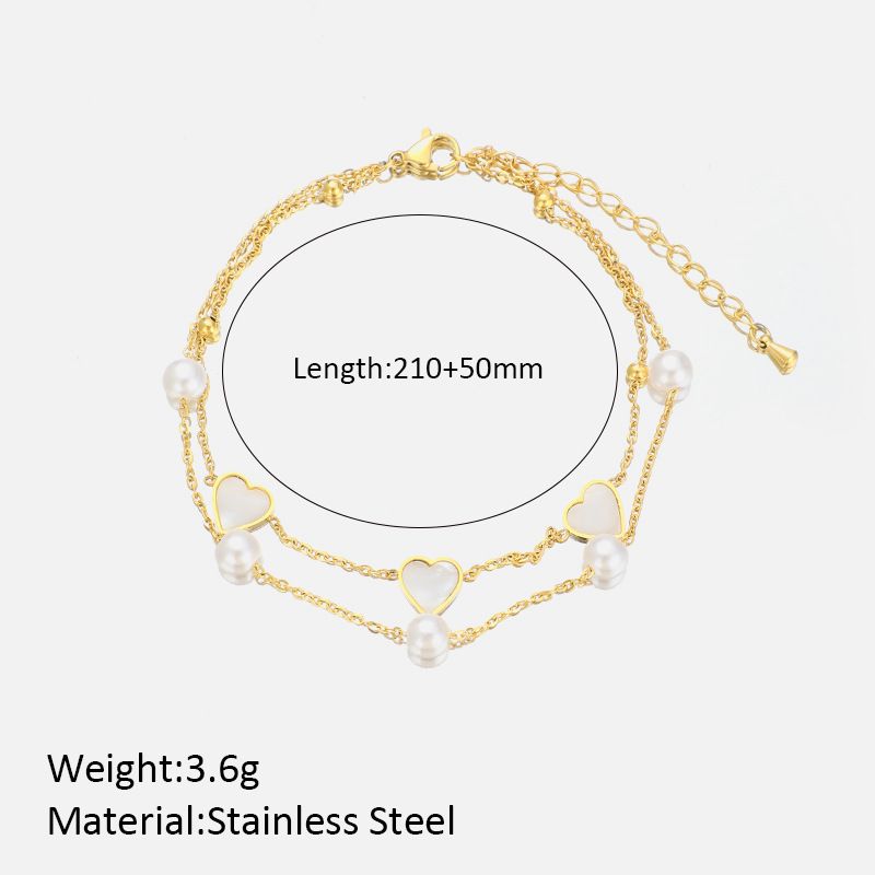 Doppellagiges Fußkettchen aus Perlen und Perlmutt – Vergoldeter Edelstahl, eleganter Fußschmuck für Frauen_voghion.com