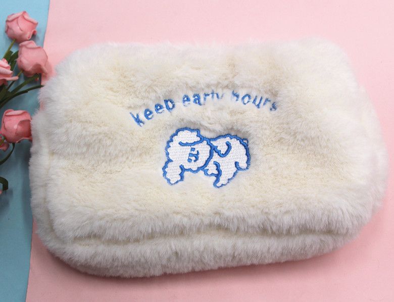 Neue einfache süße Ins Style flauschige Wolke Smiley Bär Waschen Handtasche Make-up Aufbewahrungstasche_voghion.com