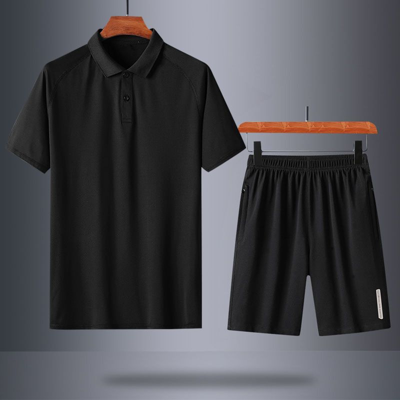LazyZoom Comodo completo sportivo da uomo in seta ghiacciata per papà, casual a maniche corte, completo estivo per uomini di mezza età e anziani_voghion.com