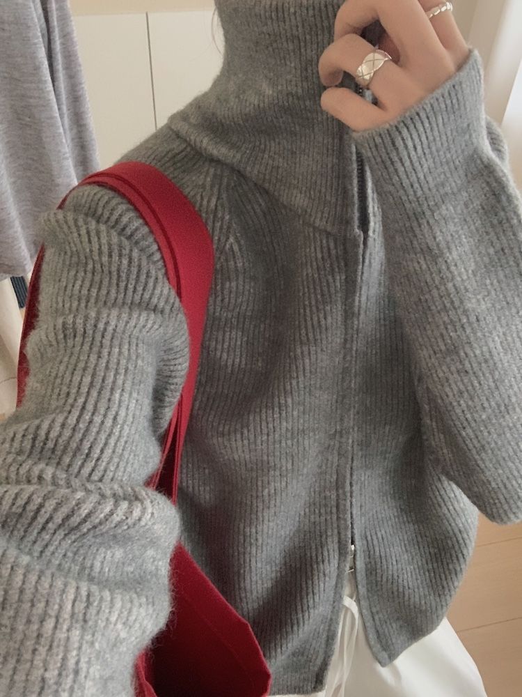 Herbst und Winter dicke doppelköpfige Reißverschluss High Neck Pullover Stehkragen Wolljacke_voghion.com