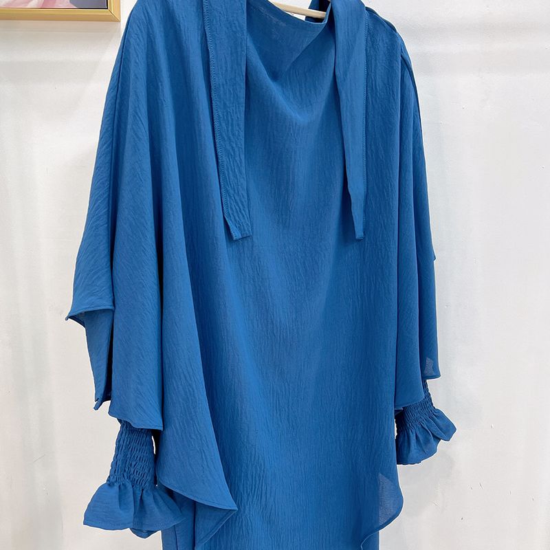 Damenbekleidung Dubai Türkisches einfarbiges Kleid mit Kopftuch LR591 + Hj907_voghion.com