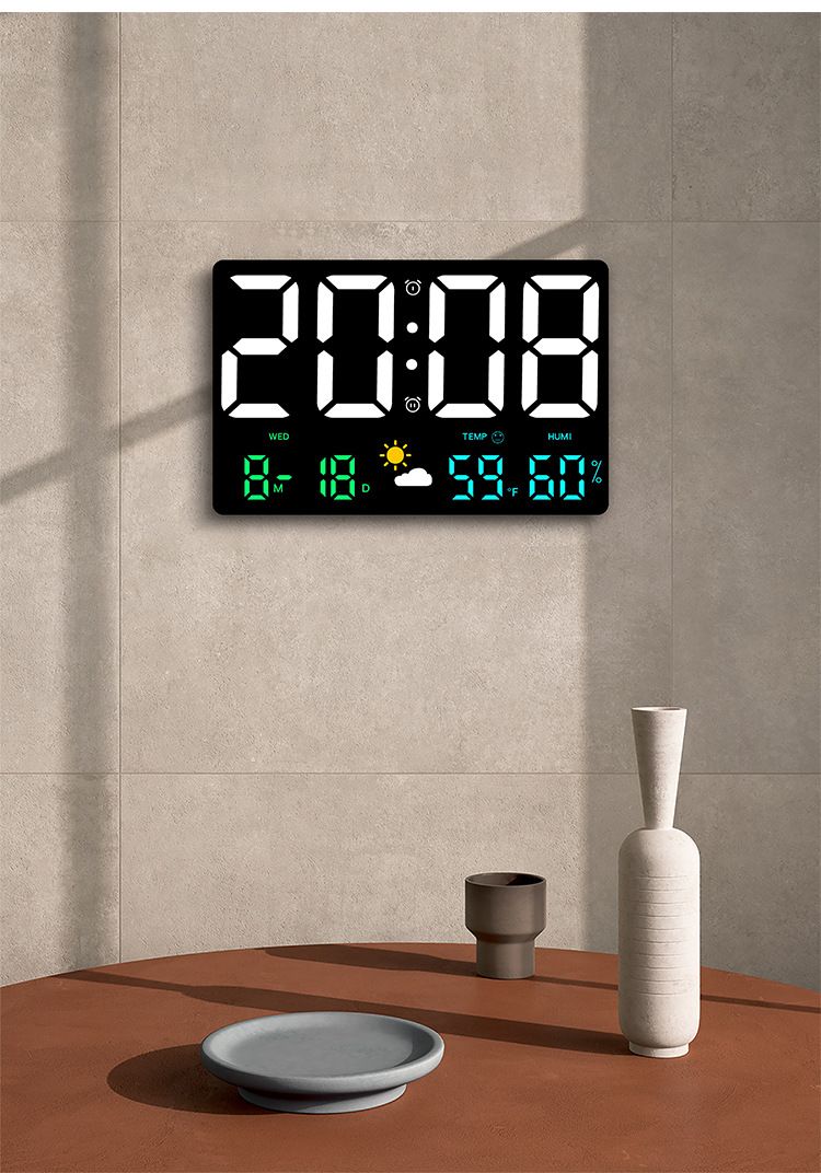 Sales Large Screen Wall Air Pressure Sensing Temperature And Humidity Multifunctional Colorful Weather Clock 8012_voghion.com