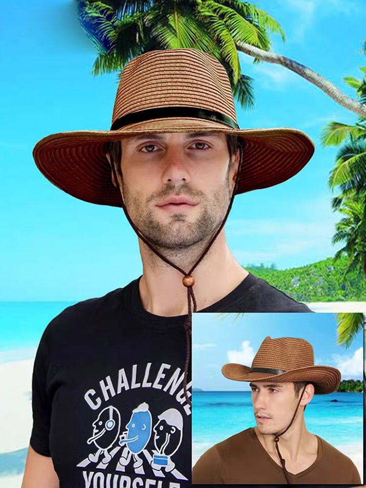 New Arrivals Summer foldable big head circumference beach large brim straw outdoor men's sun hat_voghion.com