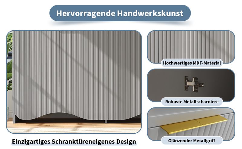 Aparador Grau 140x85cm Mit Wellenmuster-Design, Buffetschrank_voghion.com