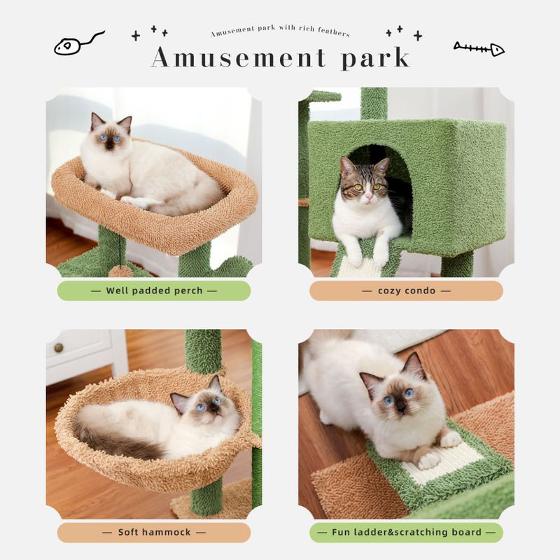 Cactus Cat Tree Tower with Sisal Scratching Post Board for Indoor Cats Condo Kitty Play House Perch rascador gato arbre à chat_voghion.com