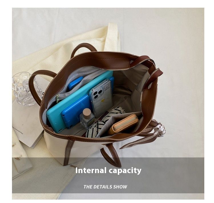 High End Minimalist Contrasting Large Bag For Women 2024 New Versatile Popular Shoulder Bag Large Capacity Commuting Tote Bag_voghion.com