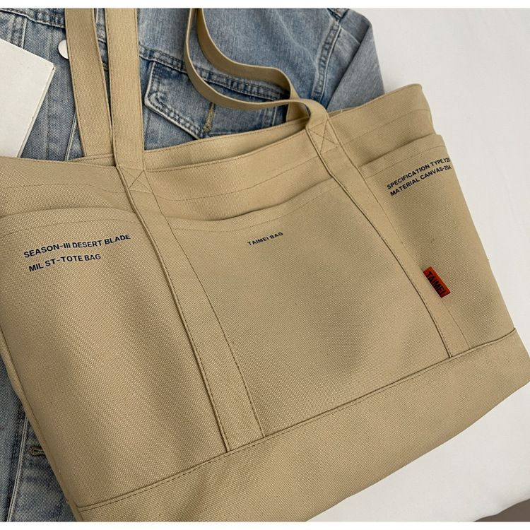 Female Slouchy Large Capacity Canvas Bag Tote Commuter Bag Premium Sense Shoulder Rest_voghion.com