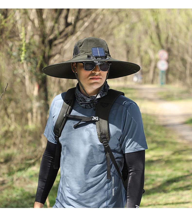 Sonnenhut mit Drahtkrempe für Herren – Outdoor-Kappe zum Angeln und Wandern mit breiter Krempe und USB-Ladelüfter, knitterfreies und formbeständiges Design_voghion.com