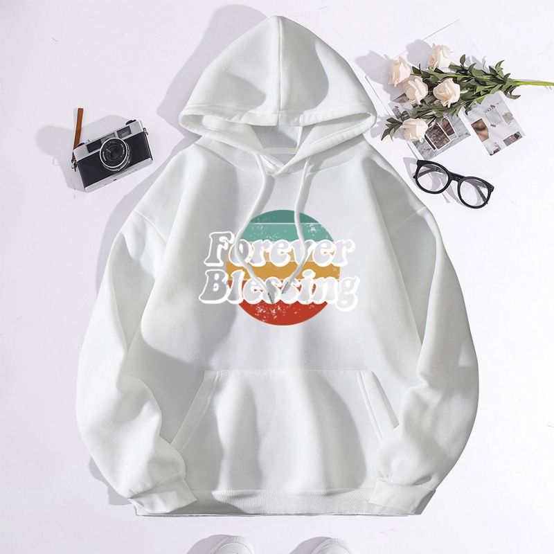 Herrenbekleidung Sweatshirt Forever Blessed mit Kapuze und aufgedrucktem Rückenkragen sowie Samt-Sweatshirt_voghion.com