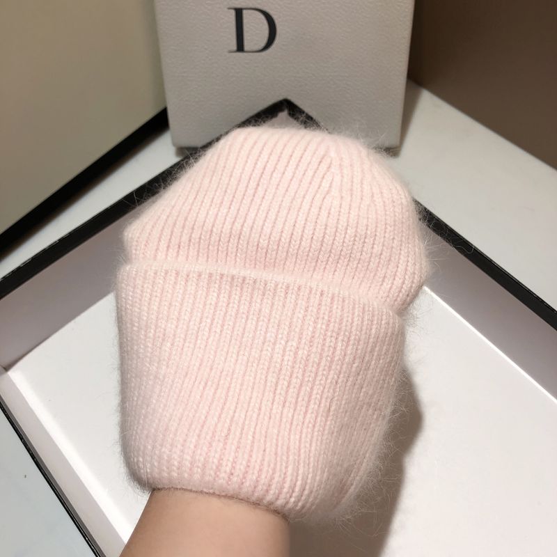 Verdickte Gramm Gewiicht Kanéngchenpelz gestrickte Mütz modesch an einfach einfarweg mëll waachseg waarm Wollmütz Fraen_voghion.com