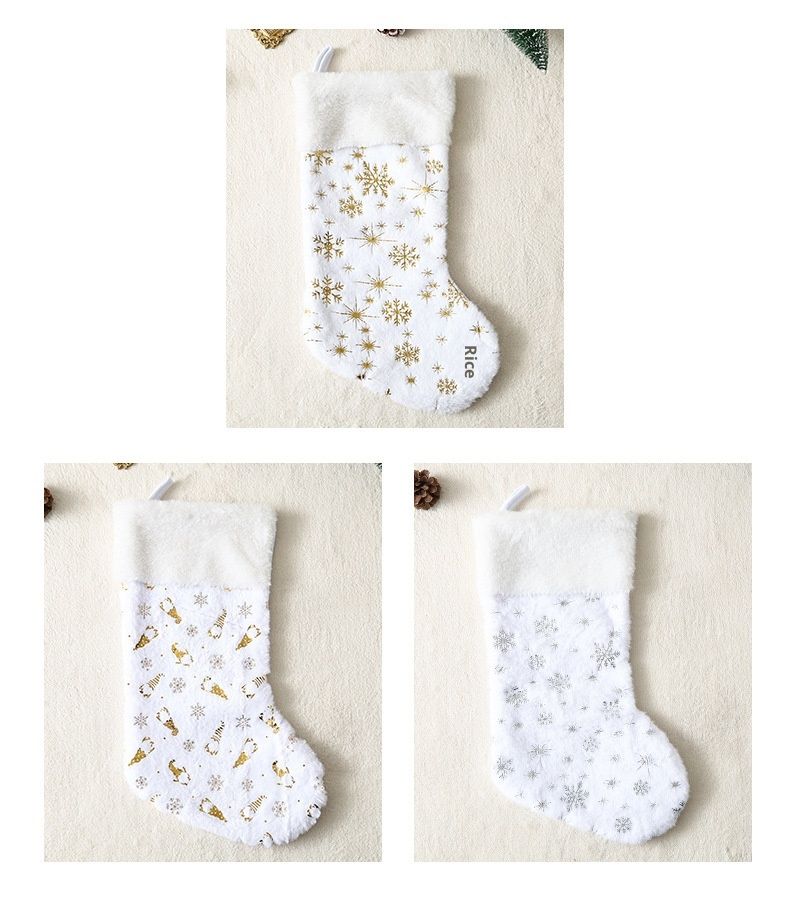 001 Cross-Border New Gold Stamping Snowflake White Rabbit Fur Socks Gift Bag Christmas Decoration Pendant_voghion.com
