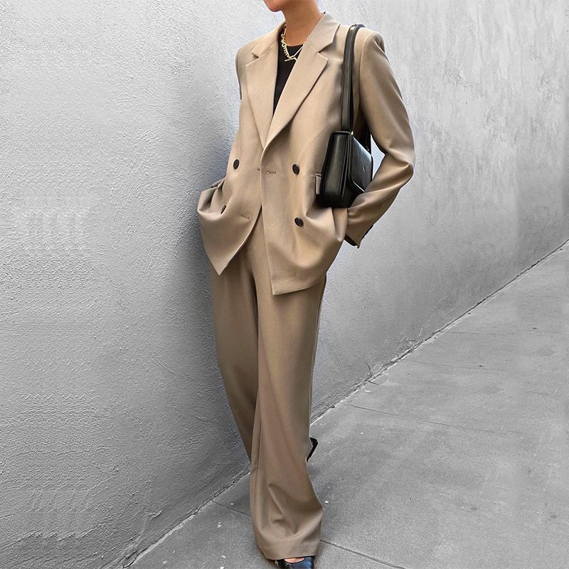 Vêtements pour femmes automne et hiver nouveaux vêtements pour femmes couleur unie costume décontracté pantalon mode costume deux pièces_voghion.com