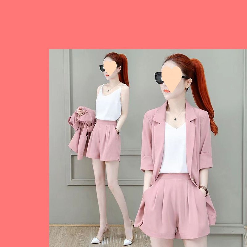 Petit ensemble trois pièces pour femme, blazer, short à manches courtes, style coréen, tenue professionnelle décontractée, polyvalente_voghion.com
