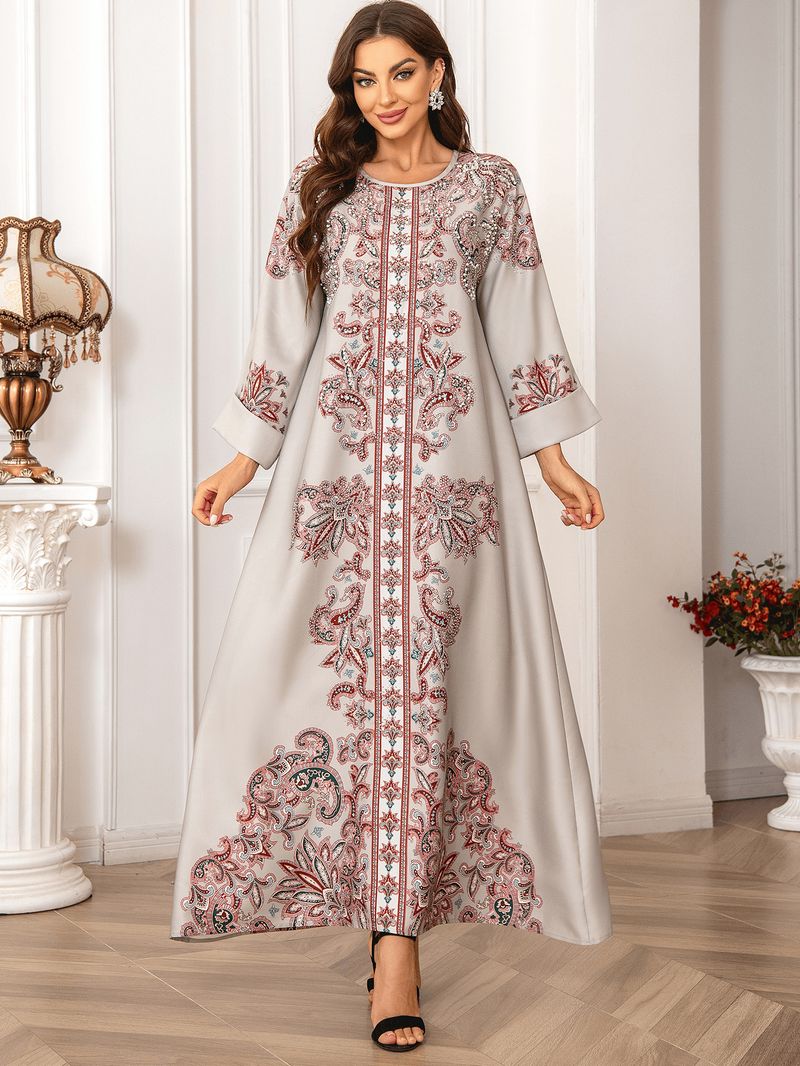 Verve 2406 Kaftan mit Rundhalsausschnitt, hochdichter, mit Strasssteinen besetzter, bedruckter muslimischer Damenrobe, elegantes Kleid_voghion.com