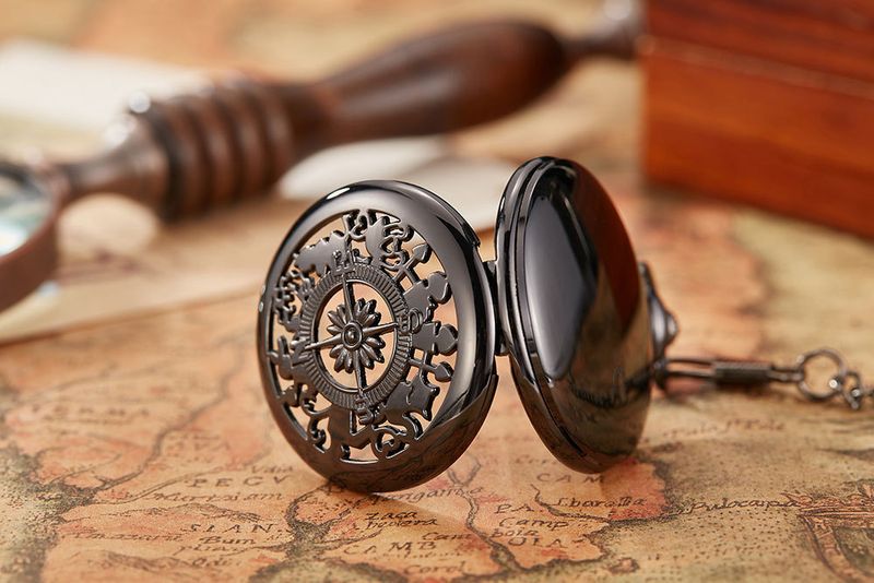 Orologio da tasca vintage in oro con bussola - Movimento giapponese Miyota, quadrante rotondo da 44 mm, resistente all'acqua, orologio unisex per avventure all'aria aperta_voghion.com