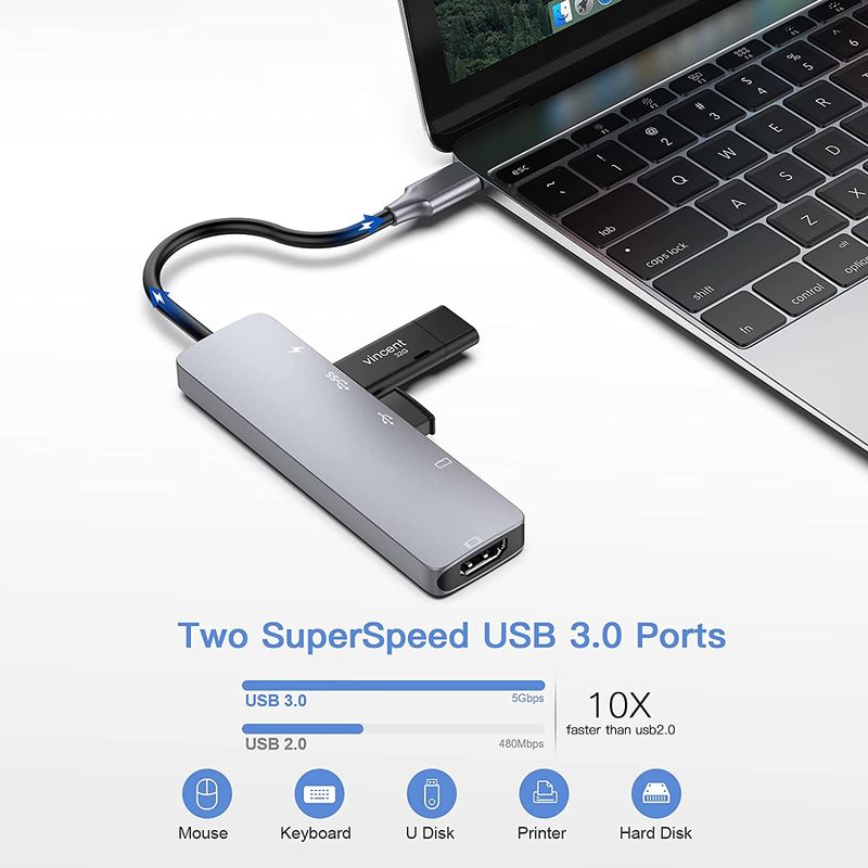 Station d'accueil USB C HUB 6 en 1 avec adaptateur USB C avec HDMI 4K USB3.0 SD/TF 87 W PD Thunderbolt 3 pour MacBook Pro PC Accessoires_voghion.com