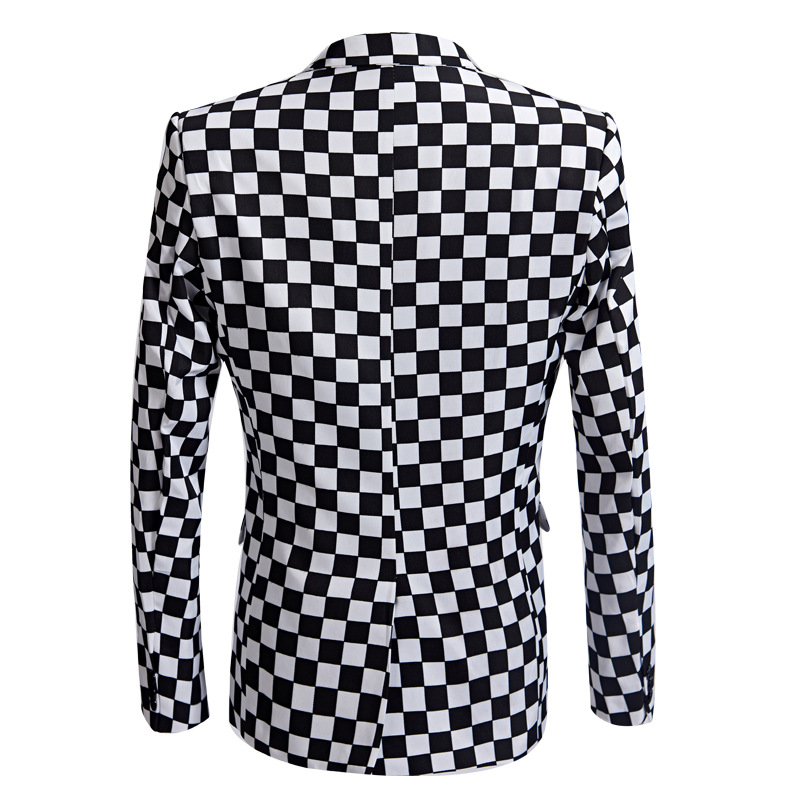abbigliamento abito stampato a quadri bianco e nero giacca casual da uomo ospite parrucchiere completo ral_voghion.com