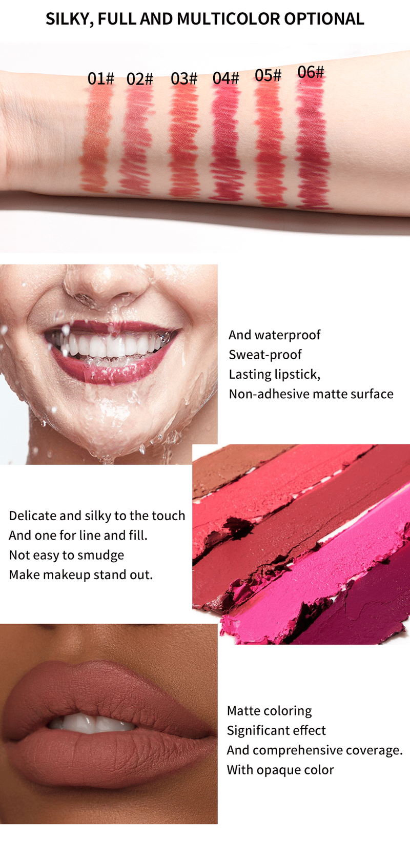 PSJ301-011M Fine And Smooth Lip Balm, Ink-like Lip Liner, Lasting Lipstick, 6 Color Lip Liner, Smooth And Full With Multiple Color Options, Single Unit 0.5g, Non-Diffuse,_voghion.com