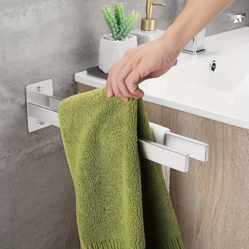 Towel Rail Stainless Steel Towel Holder Self-Adhesive Towel Rail Double No Drilling Bath Towel Holder For Bathroom Kitchen Wall Silvery 40 Cm_voghion.com