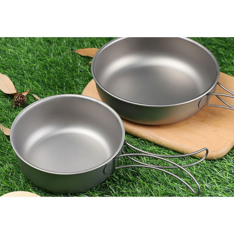Pentola pieghevole portatile da picnic in titanio per cucinare all'aperto, pentola a fondo piatto da campeggio_voghion.com