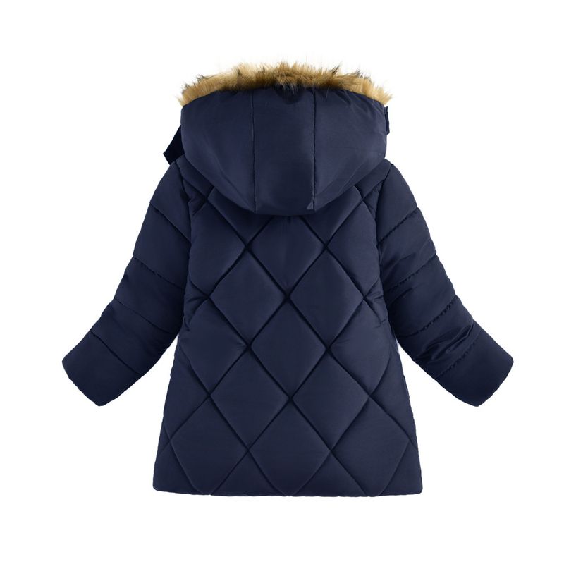 Abrigo grueso de invierno para niño: Chaqueta larga con capucha desmontable y cremallera (100-140 cm, negro/azul marino/caqui/bronce)_voghion.com