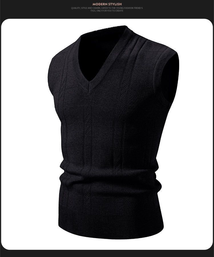 Herrenmode Strickpullover Weste V-Ausschnitt Loose Fit Trendy Zopfmuster Herbst Winter Freizeitkleidung_voghion.com