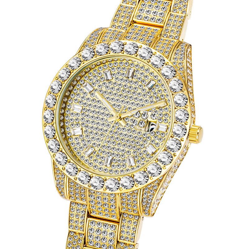 Reloj de cuarzo de lujo para hombre con esfera de diamantes, estilo hip-hop, caja grande de 42 mm, cristal mineral y correa de acero inoxidable._voghion.com