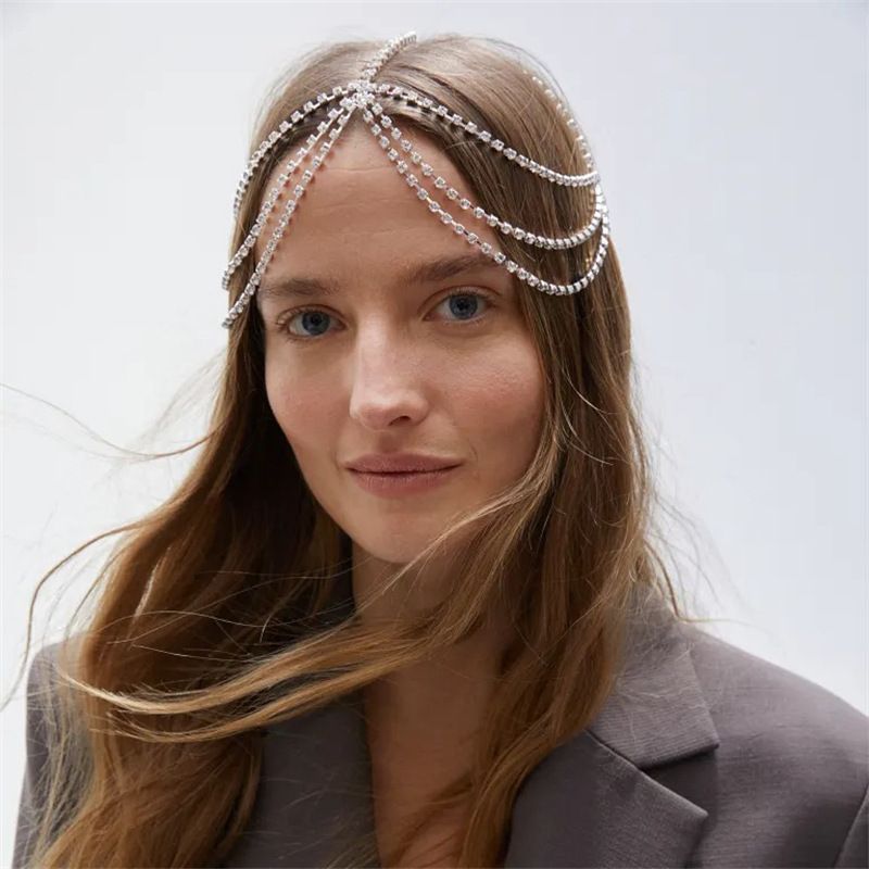 Hot selling rhinestone tassel hair exaggerated multi-layer pendant forehead chain headwear_voghion.com