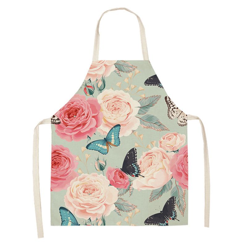 Hot-Selling Pastoral Style Butterfly Print Linen Household Anti-Stain Kitchen Baking Sleeveless Apron Coverall_voghion.com