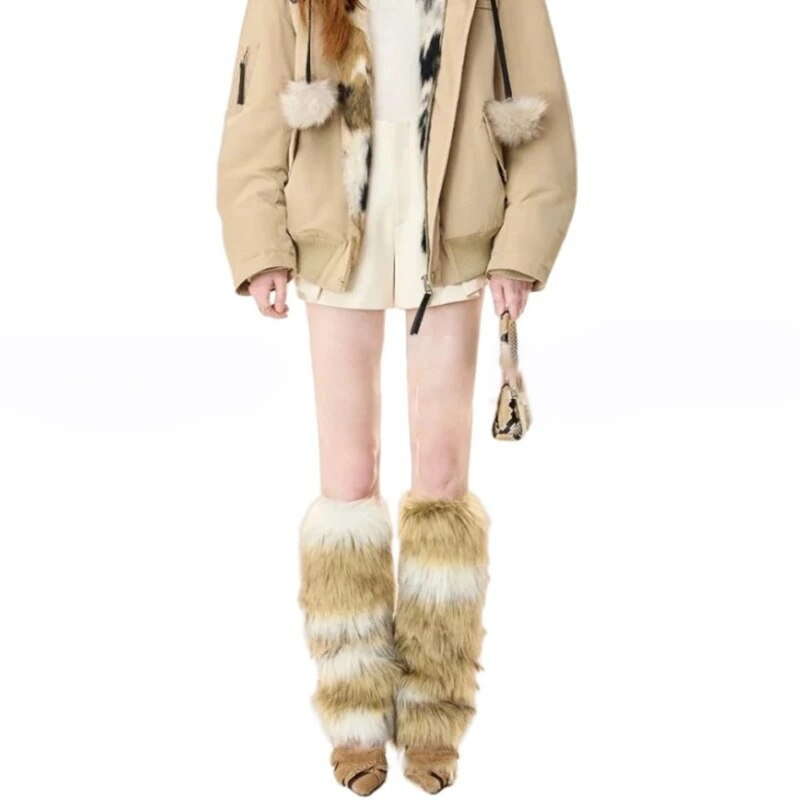 Costume de fête en fourrure pour femmes, fausse fourrure Sexy, chaussures longues pelucheuses, couvre-poignets, jambières/manches de bottes/couvre-bottes, cadeaux_voghion.com