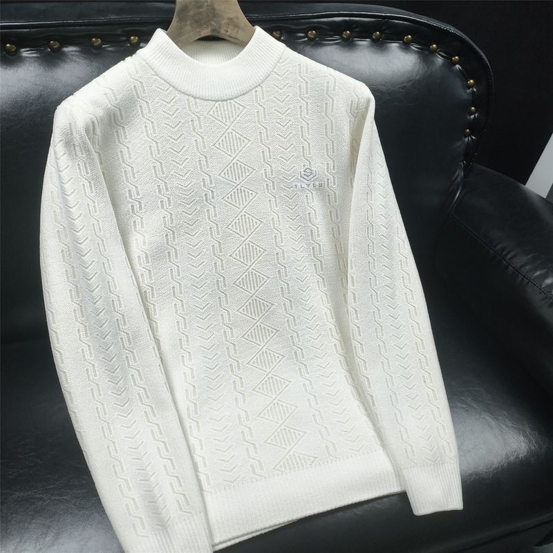 Pull en grosse maille pour homme - Pull d'hiver en maille torsadée avec col rond, manches longues, coupe oversize, blanc et beige (tailles M à 3XL)_voghion.com