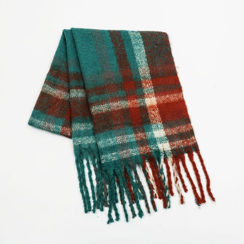 Écharpe à carreaux en mohair pour femme, châle d'hiver chaud et épais à carreaux avec franges, élégant et polyvalent, idéal pour le bureau décontracté._voghion.com