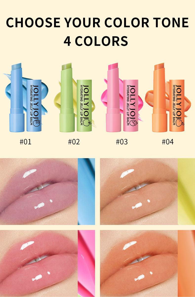 Lápiz labial de gelatina de cuatro colores JOLLY JOJO, hidratante y humectante, bálsamo labial de color, lápiz labial, maquillaje_voghion.com
