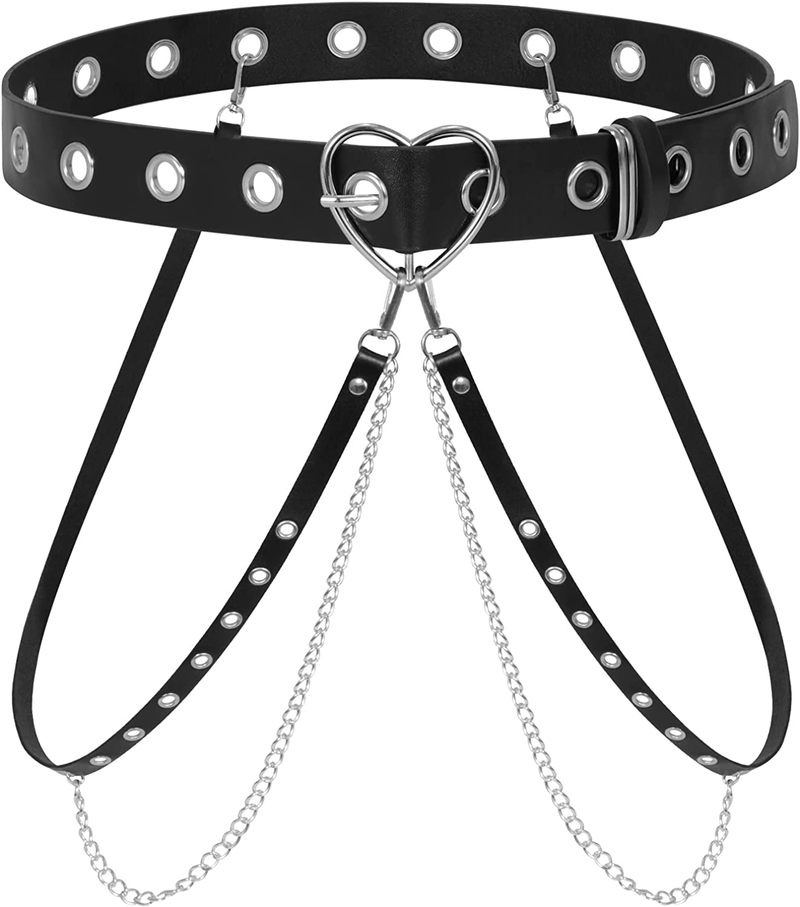 Cintura con fibbia a cuore giocattolo del sesso per corsetto da donna Corsetto in pelle PU Catena in vita Y2k Accessori Gothic Techwear Desi_voghion.com