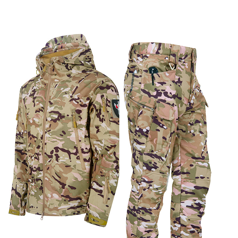 Utendørs haiskinn softshell jakke dress herre vindtett militær fan taktisk jakke vinter fløyel fortykket fjellklatring jakke_voghion.com