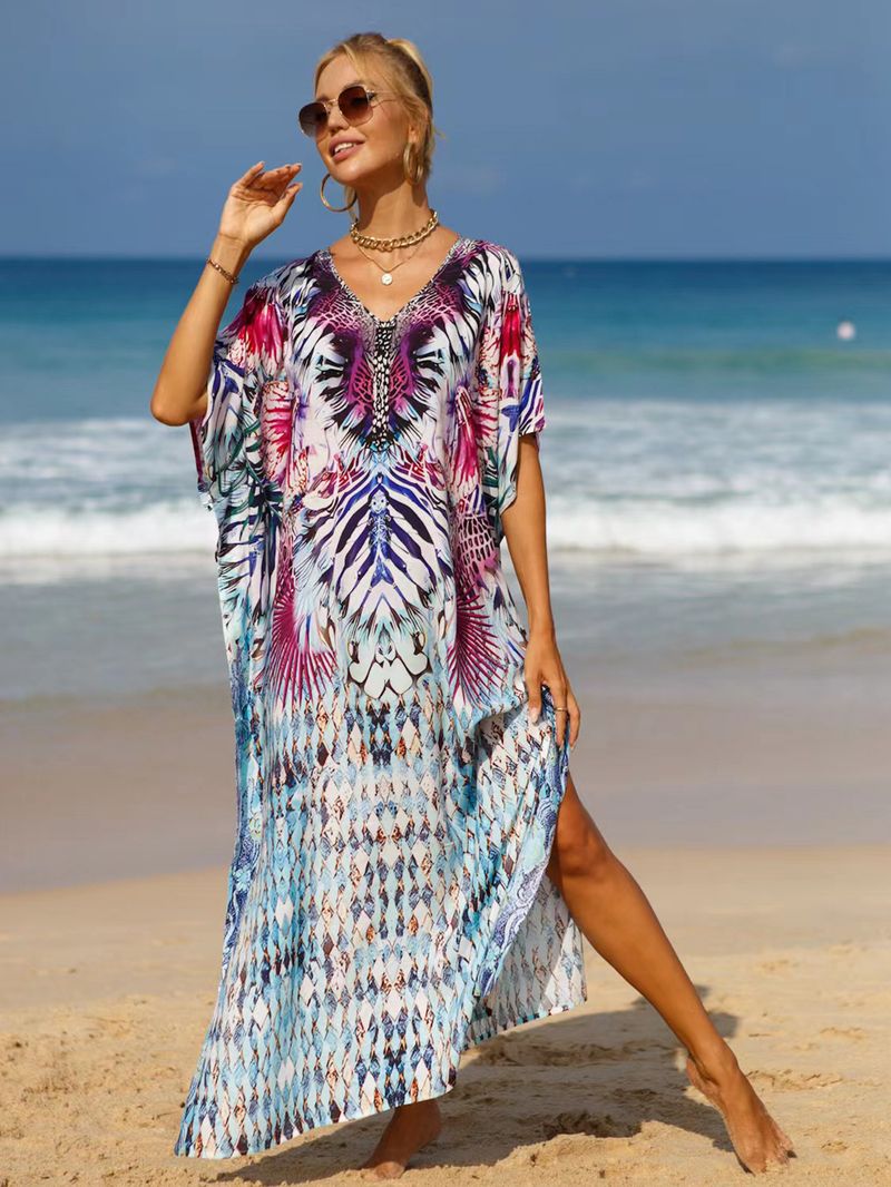 Bohemian Beach Cover-Up Kleid – Leichte und atmungsaktive Tunika aus 99 % Baumwolle für Damen, übergroßes, fließendes Sommerkleid, perfekt für den Pool_voghion.com