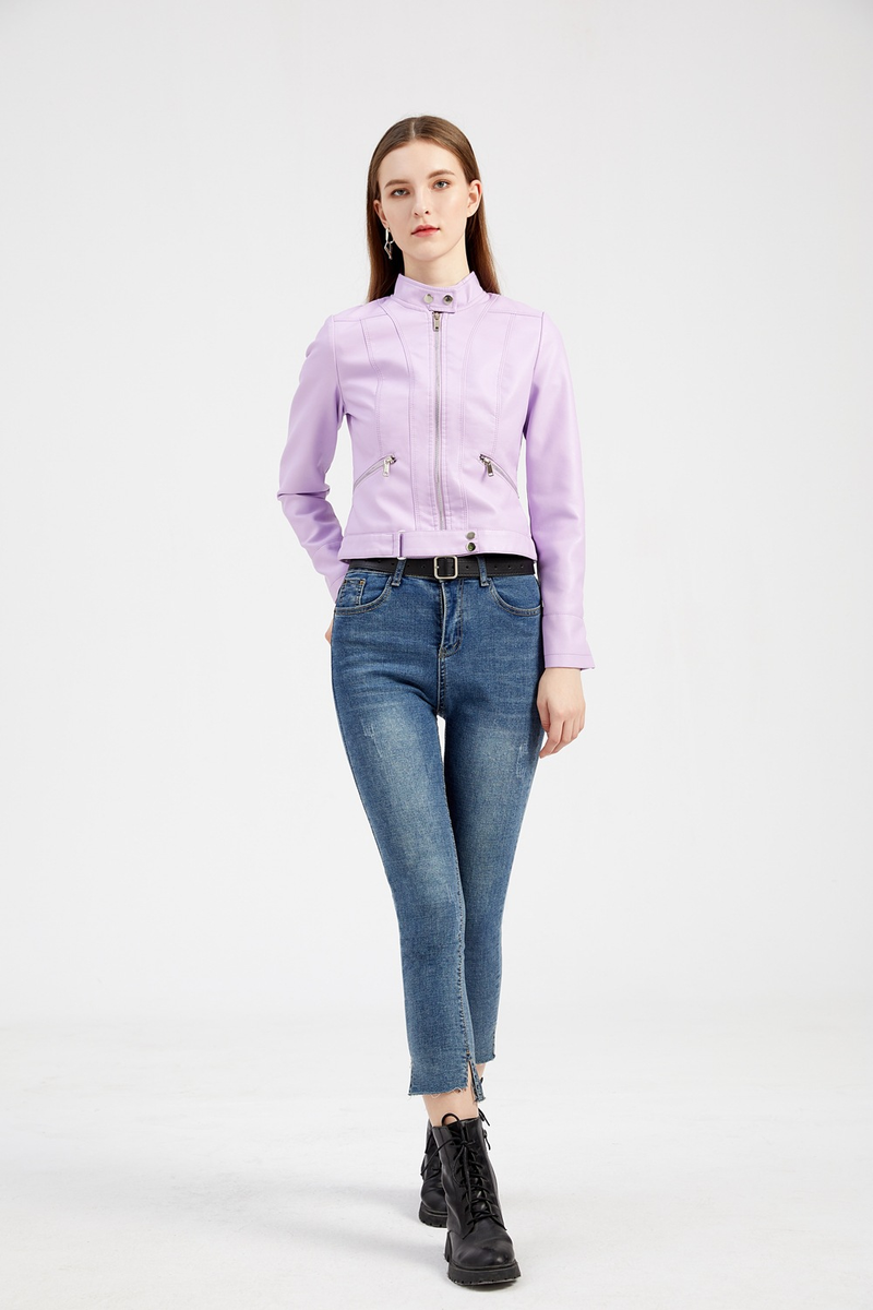 Women's Clothing New Leather Jacket Short Small Coat Spring and Autumn Stand-up Collar Jacket_voghion.com