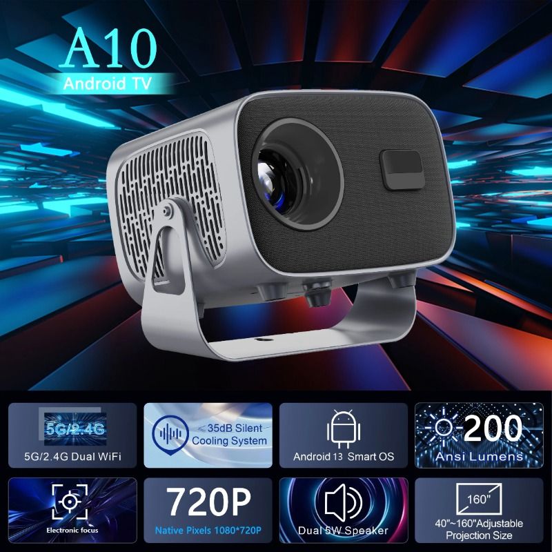 4K A10 Newly 1080P 660 ANSI Projector Android 13 WiFi6 BT5.5 Auto Focus Portable Outdoor Home Cinema Mini Projector_voghion.com