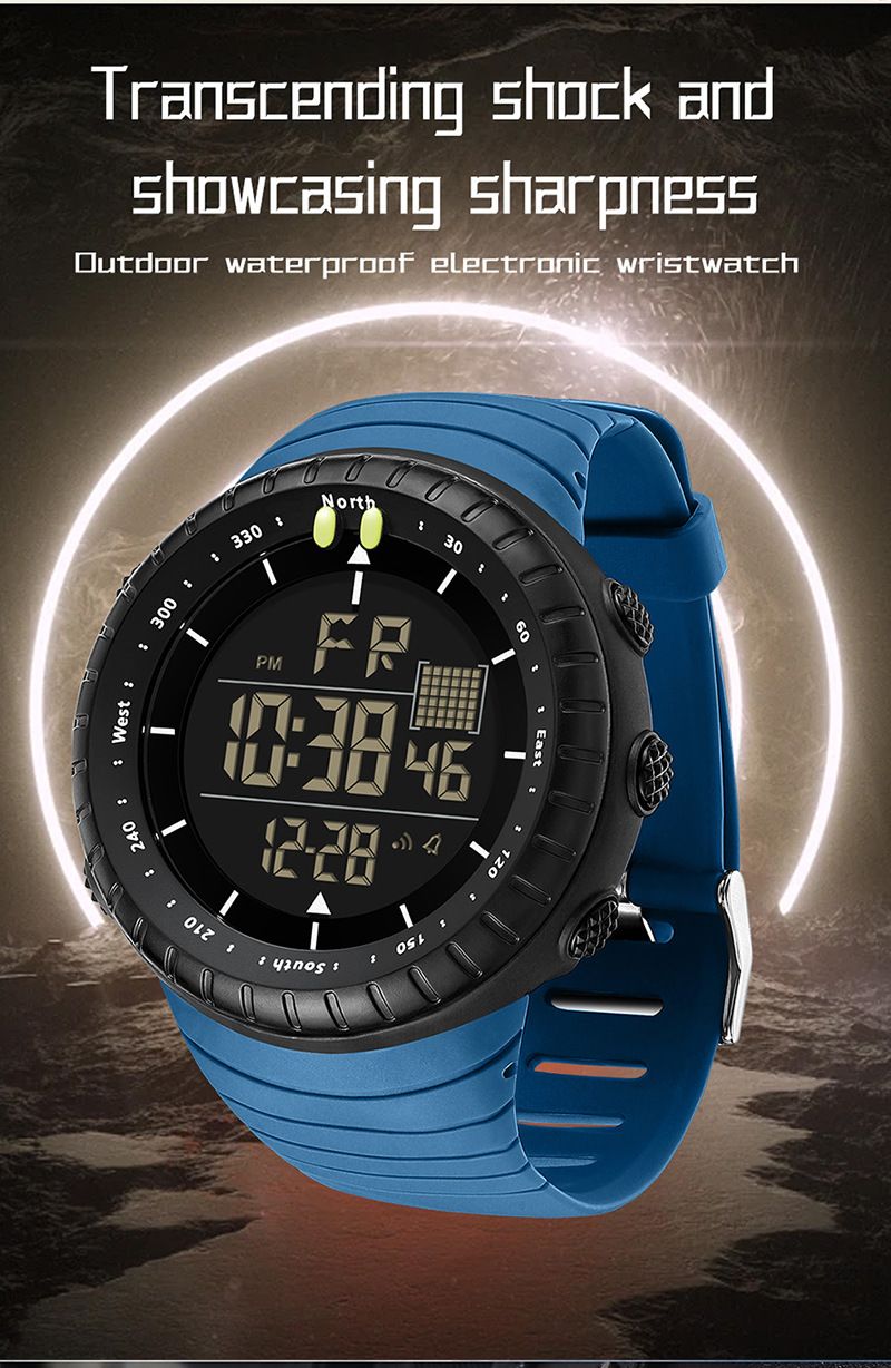 Large Dial Digital Sports Watch With Night Light, Waterproof, Alarm, Stopwatch, And Multi-Function Men Women Luminous Alarm Clock Multi Function Watch_voghion.com