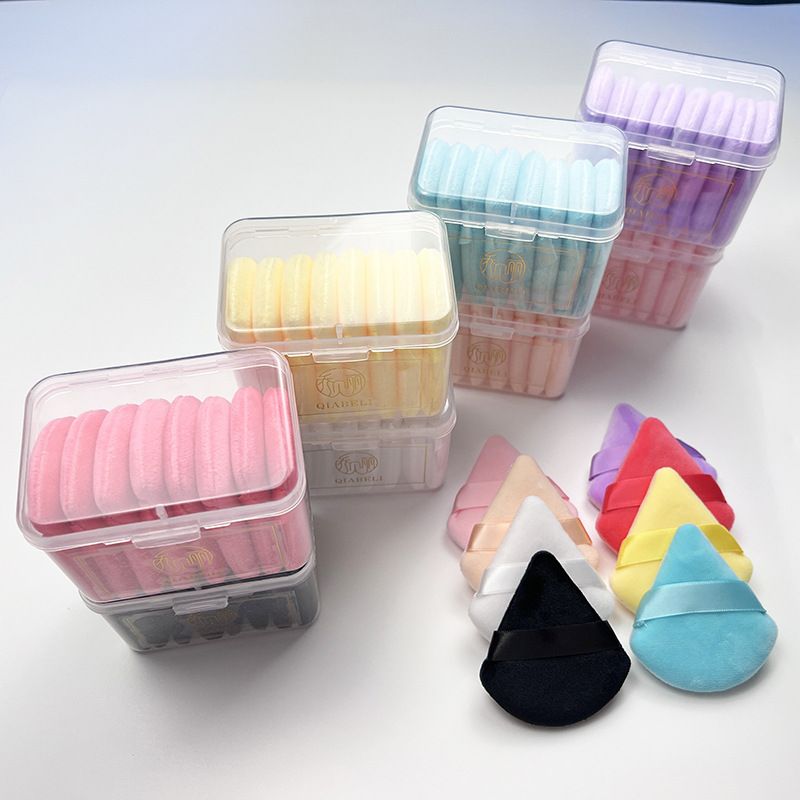 Small Ultra-Soft High-Density Dry Loose Powder Compact Makeup Sponge Boxed Black Velvet Triangle Puff_voghion.com
