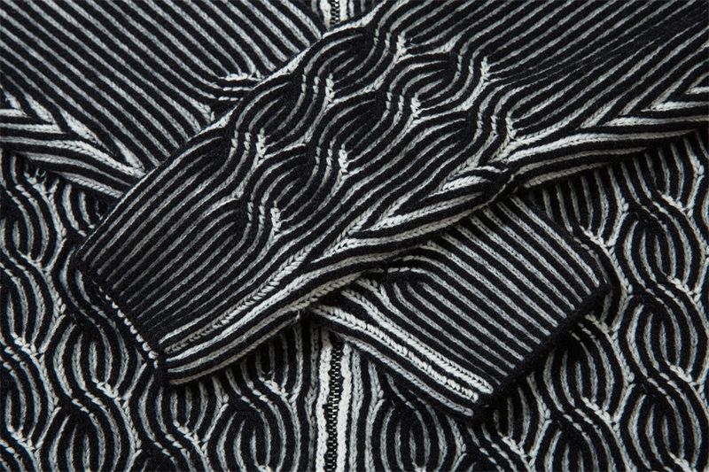 Herren-Pullovermantel im Used-Look mit Zopfmuster, Doppelreißverschluss und hohem Kragen – Streetwear-Cardigan mit offener Vorderseite im Oversize-Stil_voghion.com