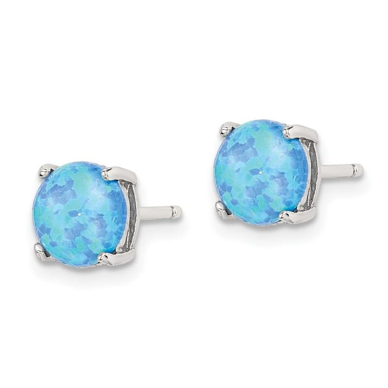 Sterling Silver Polished Pink, White & Blue 7mm Round Created Opal 3 Pair Set Of Stud Earrings_voghion.com