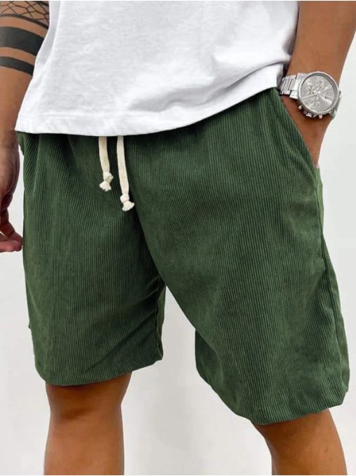 Pantalones deportivos de pana con cordones para hombre, de primavera y verano, de color liso, sencillos, de cinco puntos, informales_voghion.com