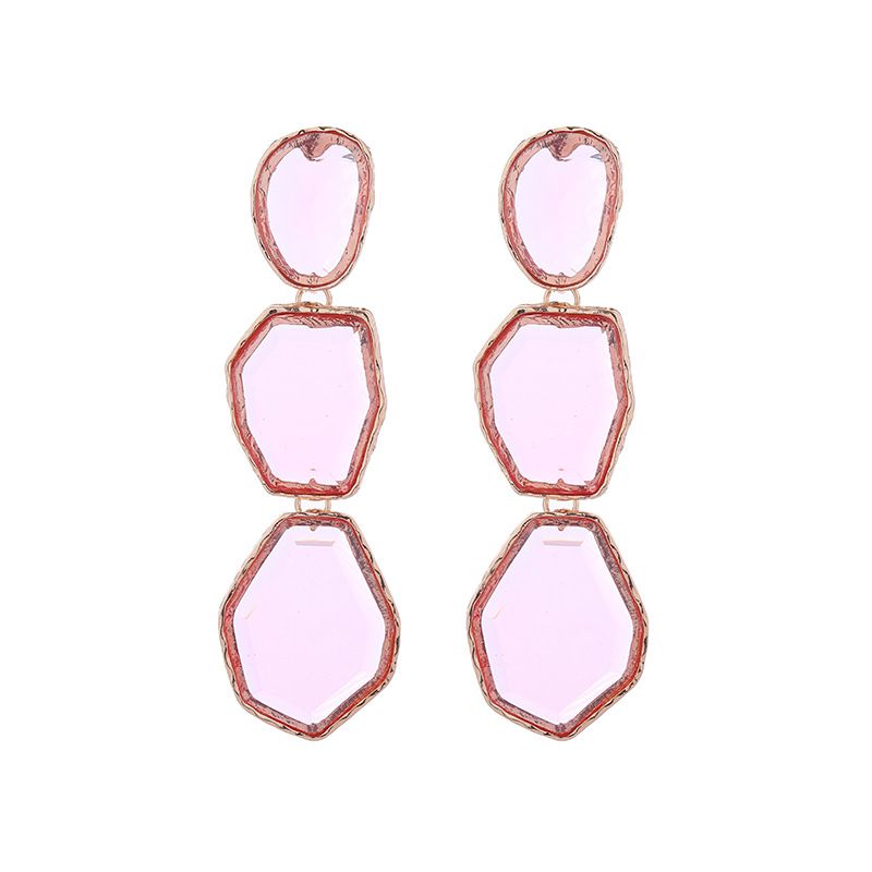 Orecchini in lega di resina trasparente alla moda e alla moda, stile lungo da donna, orecchini geometrici irregolari multistrato_voghion.com