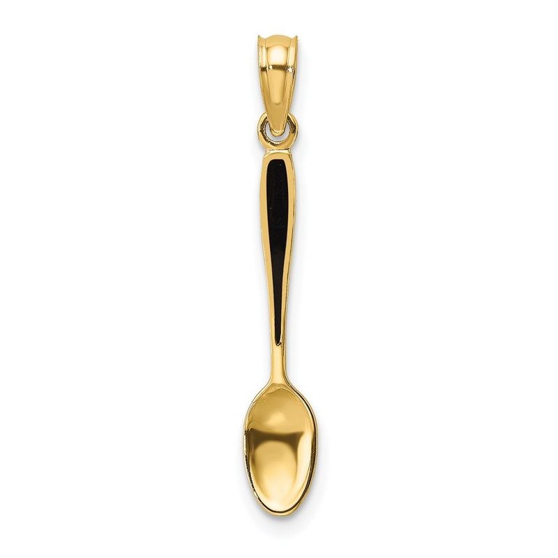 14K 3-D W/ Black Enamel Table Spoon Charm_voghion.com